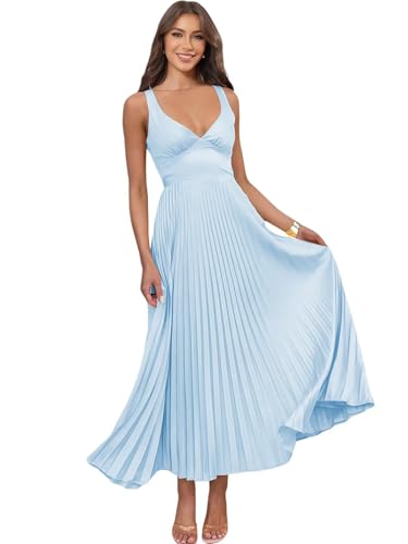 Pleated Satin Bridesmaid Dresses Long V Neck Backless Formal Dress for Women4