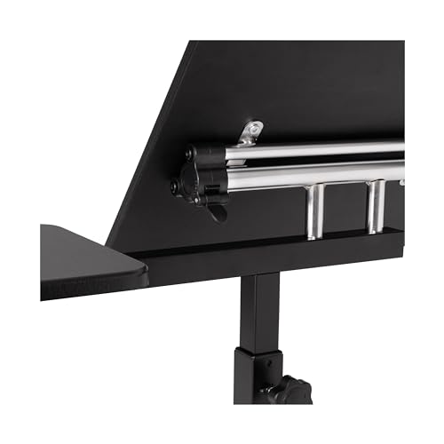 Image of Seville Classics Airlift Height Adjustable Mobile Rolling Laptop Cart Computer Workstation Desk, Table for Home, Office, Classroom, Hospital, w /Wheels, Black, Tilt w /Side Table (28 inch) (New Model)