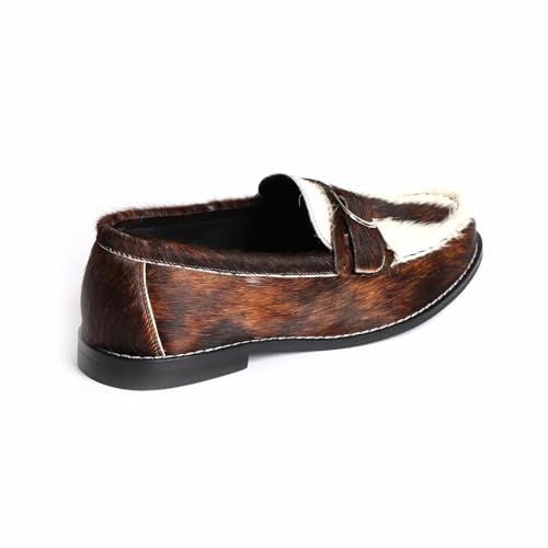Image of XOBZJH Vintage Penny Loafers for Women Handmade Natural Calf Hair Flats with Arch Support,Comfortable Designer Work Walking Shoes