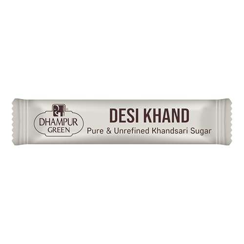Image of Dhampur Green Desi Khand Sugar Sachets 200 pieces 5g each (1Kg) | Natural Unrefined Khandsari Sugar | Healthy Alternative to White Khand Sugar | Single Serve Sachets for Tea & Coffee | Ideal for Hotels, Cafes & Offices
