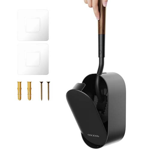 Image of Toilet Bowl Brush and Holder, OSCIOSS Toilet Brush Set with Ergonomic Design, Compact Size, Durable Bristles, RV Toilet Brushes & Holders for Dead Corner Clean (Wood&Black, 1pack)