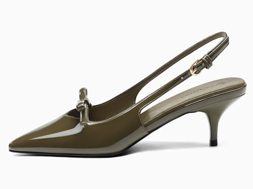 Image of Coutgo Womens Slingback Kitten Heels Bow Pointed Toe Wedding Dress Shoes | 2-Inch Low Heel Pumps, Comfort, Closed Toe, Adjustable Buckle Strap, Slip on, Party Prom
