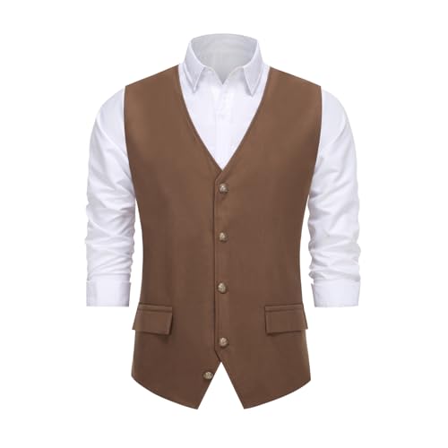 Men Renaissance Steampunk Suit Vest Medieval Victorian Button Daily Party