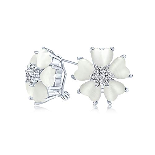 Boucles d'oreilles clous fleur œil de chat et or jaune pour femme
