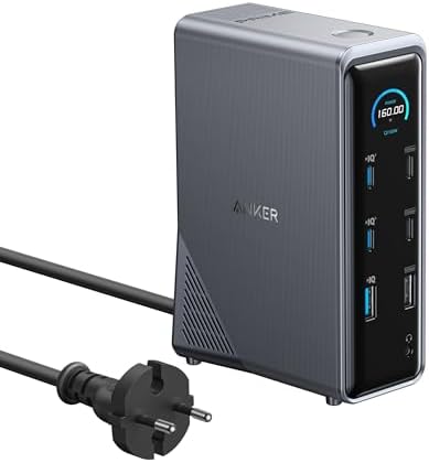 Anker Prime Dockingstation, 14-Port mit 160W Max. Leistung, 10Gbit/s schnelle Datenübertragung, smartes Interface in Echtzeit, Audio und Ethernet Ports, Dual 4K Displays für Dell, HP, Lenovo und mehr
