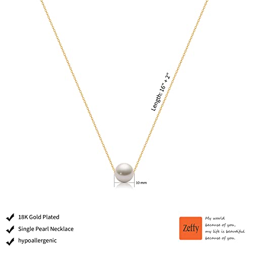 Zeffy Pearl Necklaces For Women|Gold Necklaces For Women 18K Gold Plated Single Pearl Choker Necklace Pendant Simple Handmade Pearl Chain For Girls Women Everyday Jewelry Gifts #TOP4