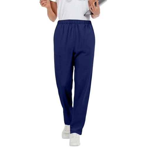 Image of Scrubs Pants for Women Plus Size Stretch Waisted Workwear Pants Medical Uniform Comfy Straight Leg Barrel with Pocket