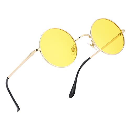 Teumire Retro Small Round Polarized Sunglasses for Men Women Circle Hippie Style Sun Glasses