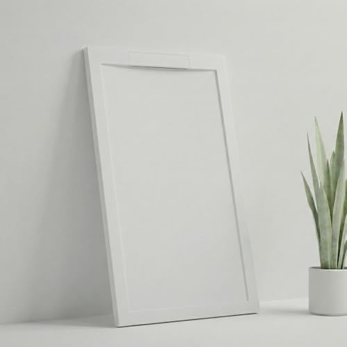 SOULHOME Plato de Ducha de Resina-Fibra Fuerte y Ultraligero - Textura Pizarra - BLANCO - 100X70- Extraplano - Incluye Válvula desagüe y Rejilla