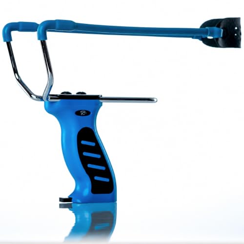 Oramics Steinschleuder Slingshot Set - 1x Portable Zwille Sportschleuder mit integrietem Munition Spender 1x Ersatzgummi 100x 6mm Kugel und 1x eBook zur Handhabung (Blau)