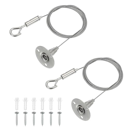 QUARKZMAN 200 x 1.5mm Kit De Fils D'Accrochage Réglables, Câble En Acier Inox Renforcé Avec Crochets Simples Pour Photo Lumière Écran LED Rideau Panneaux Publicitaires DIY Clamp(2pcs)