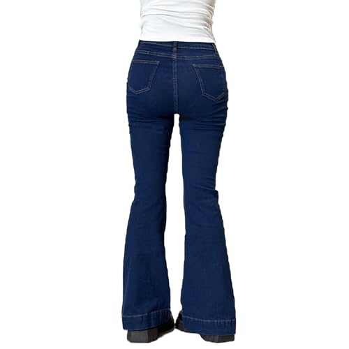 HOXIJIA Women Y2K Low Rise Flare Jeans Wide Leg Stretch Denim Pants 2000s Retro Bell Bottom Streetwear Trousers4