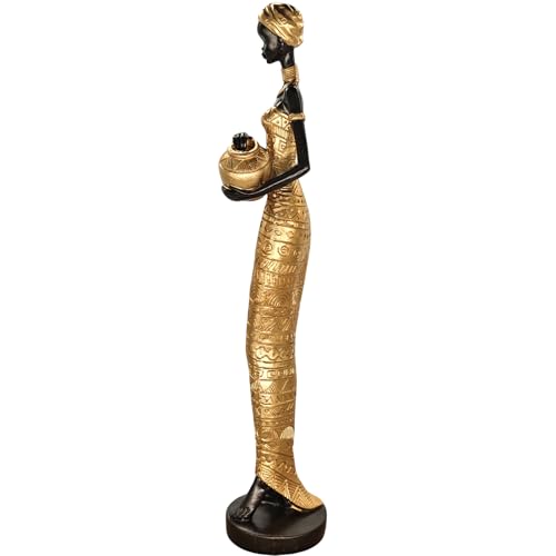 Estatua Africana Decorativa Mujer 16.4" Resina Dorada miniatura 5