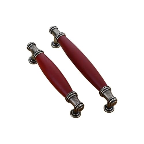 DFLPBHAV Retro Red Zinc Alloy Kitchen Handles Door Cupboard Cabinet Knobs Wardrobe Decorative Furniture Handle Drawer Pull 1Pcs(Red 6076-128mm)