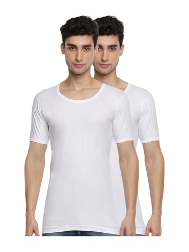 Image of RAMRAJ COTTON Men White Round Neck Half Sleeve Fine Cotton Vest /Banian | Moisture Absorbant & Super Soft Fabric
