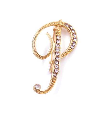 Image of vmcoatdu Women A-Z Initial Pins 26 Letters Pins Gold Plated Metal Brooches Clear Crystal Rhinestone Brooch Breastpin Badge