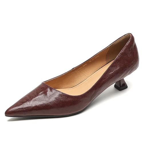 Women's Classic Matte Leather Low Kitten Heel Pumps Elegant Pointed Toe Slip On Comfortable Soft Sole Low Heels Pump Shoes Casual Office Evening Party Basic Dress Shoes