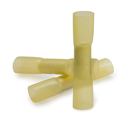 50 PCS Polyolefin Heat Shrink Yellow Butt Connector, 12-10 Gauge, Waterproof Crimping Terminal for Marine and Automotive Use