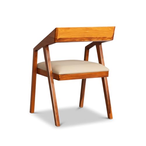 Image of Sheesham Wood Multipurpose Chair with Cushion | Solid Wood Modern Dining, Living Room & Office Lounge Chair | Wooden Armchair for Home Furniture (Honey Finish)