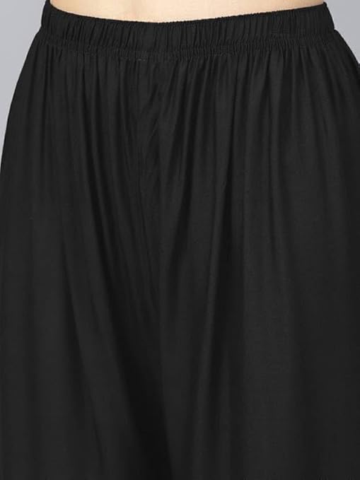 Image of Women's Solid Viscose Rayon Palazzo Pants | Wide Leg Loose Fit Trousers | Office, Casual Ethnic Bottom Wear | Combo Pack of 2