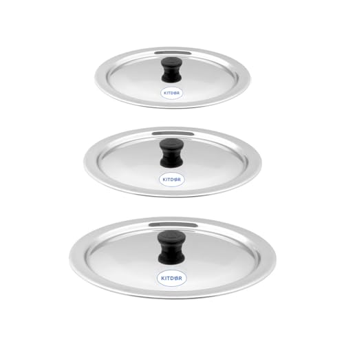 Image of Glossy Steel Lids for Utensils with Knobs | Melt-Free with a Good Gripsteel Lid for Kadai and Other Utensils | Round, Rust Resistant Steel (3 Pcs Set, Extra - Small)