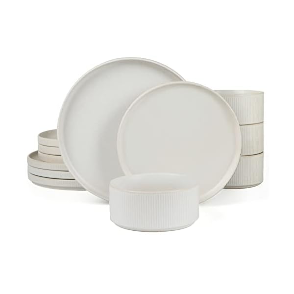 Famiware Star Dinnerware Sets, Plates and Bowls Set for 4, 12 Piece Dish Set, Microwave and Dishwasher Safe, Matte White Famiware Star Dinnerware Sets, Plates and Bowls Set for 4, 12 Piece Dish Set, Microwave and Dishwasher Safe, Matte White