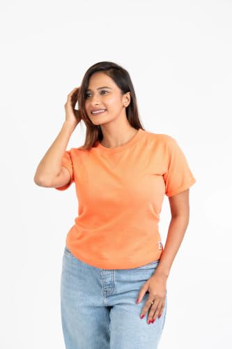 Image of Women French Terry Raglan Crew Neck | 100% Cotton Stylish Casual Comfortable Regular Fit Solid Half Sleeves Round Neck T-Shirt for Women