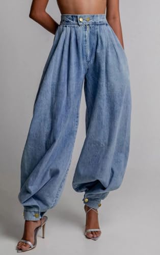 loveimgs Women Baggy Harem Jeans Joggers Denim Pants Wide Leg Jeans High Rise Sweatpants Tapered Leg Trousers3