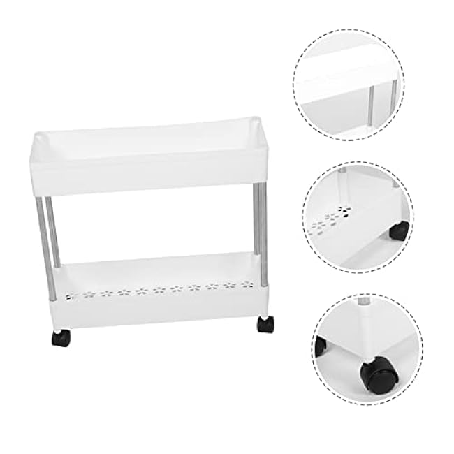 Cabilock 1Pc Kitchen Double-Layer Trolley Rack with Wheels Multi-Layer Movable Storage Stand for Bathroom Lightweight and Portable for Organizing Scattered Objects-vxIu37bP