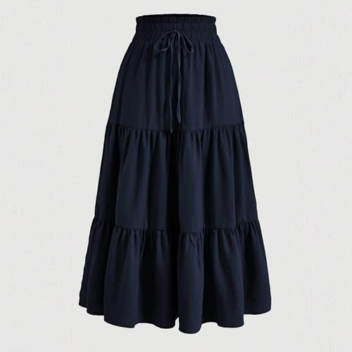 Summer Long Skirts for Women Casual Drawstring High Waist Lightweight Tiered Flowy Pleated Skirts with Pocket2