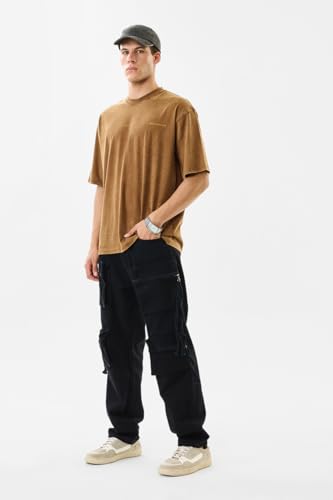 Image of SNITCH Men Cargo Pants | Baggy Fit with Multiple Utility Pockets & Turned-Up Cuffs | Cotton Blend Fabric for Streetwear & Casual Outings