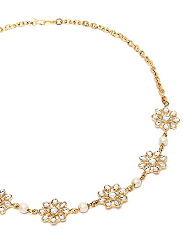 Karatcart Gold Plated Pearl Studded Floral Kundan Hairband for Women - Image 6