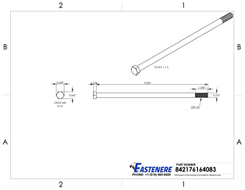 Image of 3 /8-16 x 9 Hex Head Cap Screw Bolts, External Hex Drive, Stainless Steel 304, Partially Threaded, Stainless Steel, Quantity 5