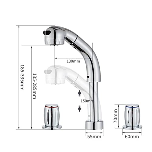 Grifo de lavabo de tres orificios cromado split con grifería extensible de latón para baño 4
