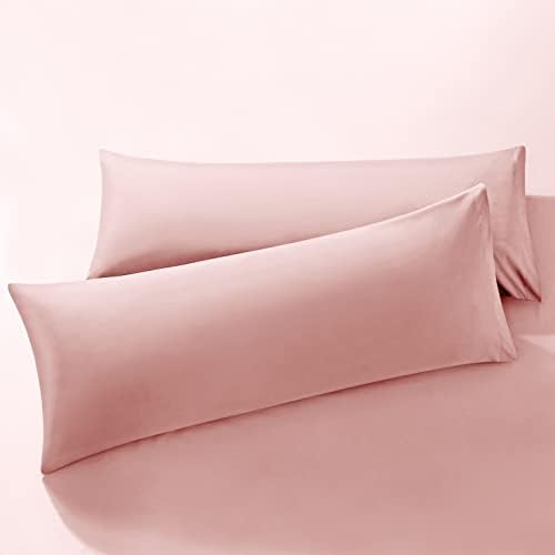 MILVOWOC 2Pcs Brushed Microfiber Body Pillowcases - 20 x 60 Inch, Dusty Pink Pillow Case Set Non Slip Envelope Pillow Cover with Moisture Absorption and Anti-Wrinkle