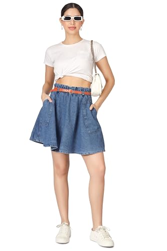 Image of Straight Stylish Comfortable Long Two Button Up Slit Dobby Denim Skirt for Women & Girls