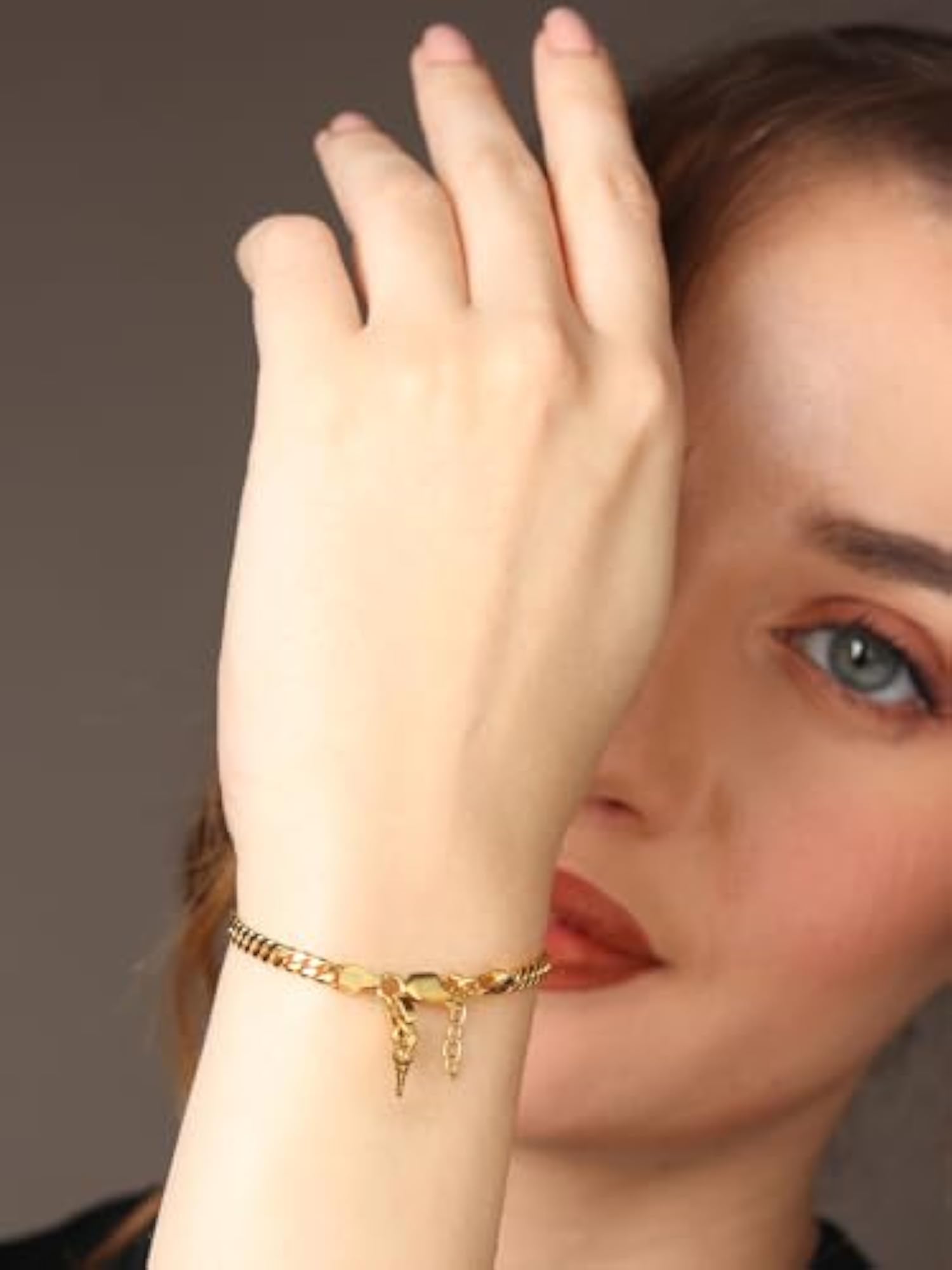 Women's 22KT Gold Plated Sterling Silver Curb Designer Bracelet