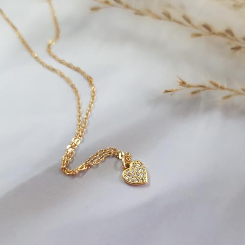 Annika Bella Gold Necklace Stack, Diamond Heart Necklace, Dot Chain Choker, Cubic-Zirconia Charm Necklaces, Gold Jewelry for Women, Gift for Her, Chokers for Layering4