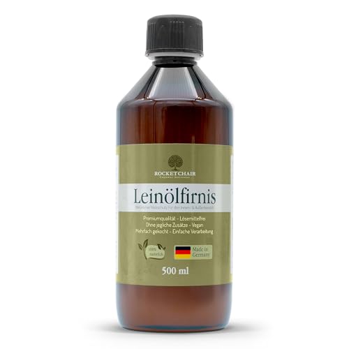Rocketchair Leinölfirnis – 100% reines Premium Holzöl Made in Germany – Holzschutz & Holzpflege innen & außen – ideal für Möbel, Parkett, Arbeitsplatten & Schneidebretter (500ml)