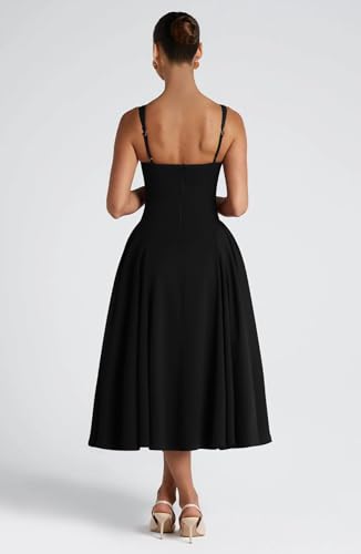 Image of Memoriesea Women's Elegant Square Neck Swing A Line Wedding Evening Party Midi Dress
