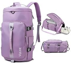 Image of 28L Polyester Gym Duffel Shoulder Bag for Women Men for Sports, Waterproof Dufflebag with Shoe and Wet Clothes Compartments Travel Backpack Workout Carry On Weekender Colour-Purple