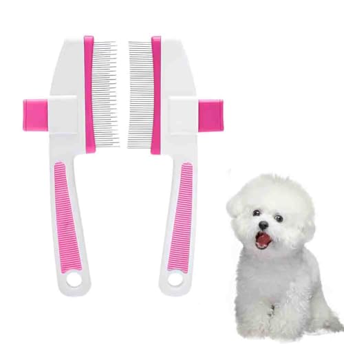 Cat Hair Removal Comb Flea Comb, 2PCS Self-Cleaning Pet Comb with Release Button for Indoor Cats Shedding, Pet Grooming Brush for Massaging and Cleaning Short and Long Hair Cats Dogs