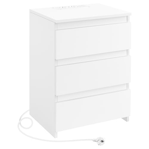 Yaheetech Nachttisch Nachtschrank mit 3 Schubladen, 2 AC-Steckdosen und 2 USB-Anschlüsse Beistelltisch Boxspringbett Nachtkommode fürs...