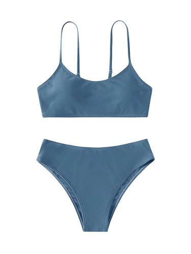 Image of SHENHE Girl's 2 Piece O Ring Bikini High Waisted Spaghetti Strap Cute Swimsuit Bathing Suit