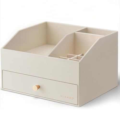 Vlando メイクボックス 大容量 化粧品 収納 コスメ収納 引き出し スキンケア製品、リップスティック、メイクブラシ 収納 コスメボックス 誕生日プレゼント女性（アイボリー）