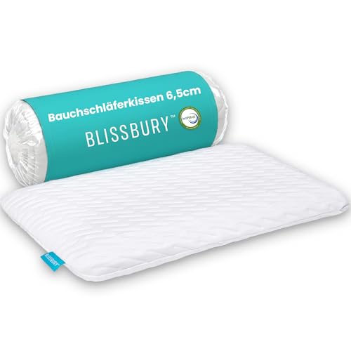 BLISSBURY Bauchschläferkissen 6 5 cm 60x40 cm Memory Foam flaches Kopfkissen ergonomisches Nackenstützkissen für Bauch- Rücken- und Seitenschläfer orthopädisches Schlafkissen