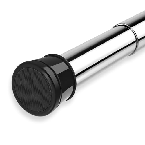 Image of Canway (80-140 CM) Adjustable Curtain Rod Without Drilling Black-Silver | Bathroom & Shower Curtain Rod | Heavy Duty Tension Curtain Rod for Bathroom, Window & Kitchen