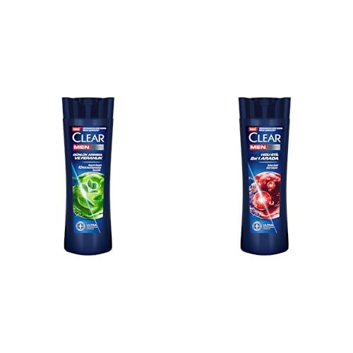 Clear Men Kepeğe Karşı Etkili Şampuan Günlük Arınma ve Ferahlık 350 ml ve Clear Men Kepeğe Karşı Etkili Şampuan Hızlı Stil 2'si 1 Arada Kolay Şekil Alan Saçlar 350 ml Mavi