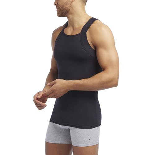 Evolve Camiseta de algodón cómoda de Corte Cuadrado para Hombre, Paquete múltiple, Capa Base, Negro, M