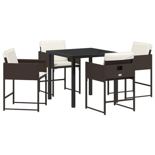 vidaXL Juego de comedor de jardín de 5 piezas con cojines de poliratán marrón, sillas de exterior, muebles de patio para balcón, sillas de mimbre y polietileno